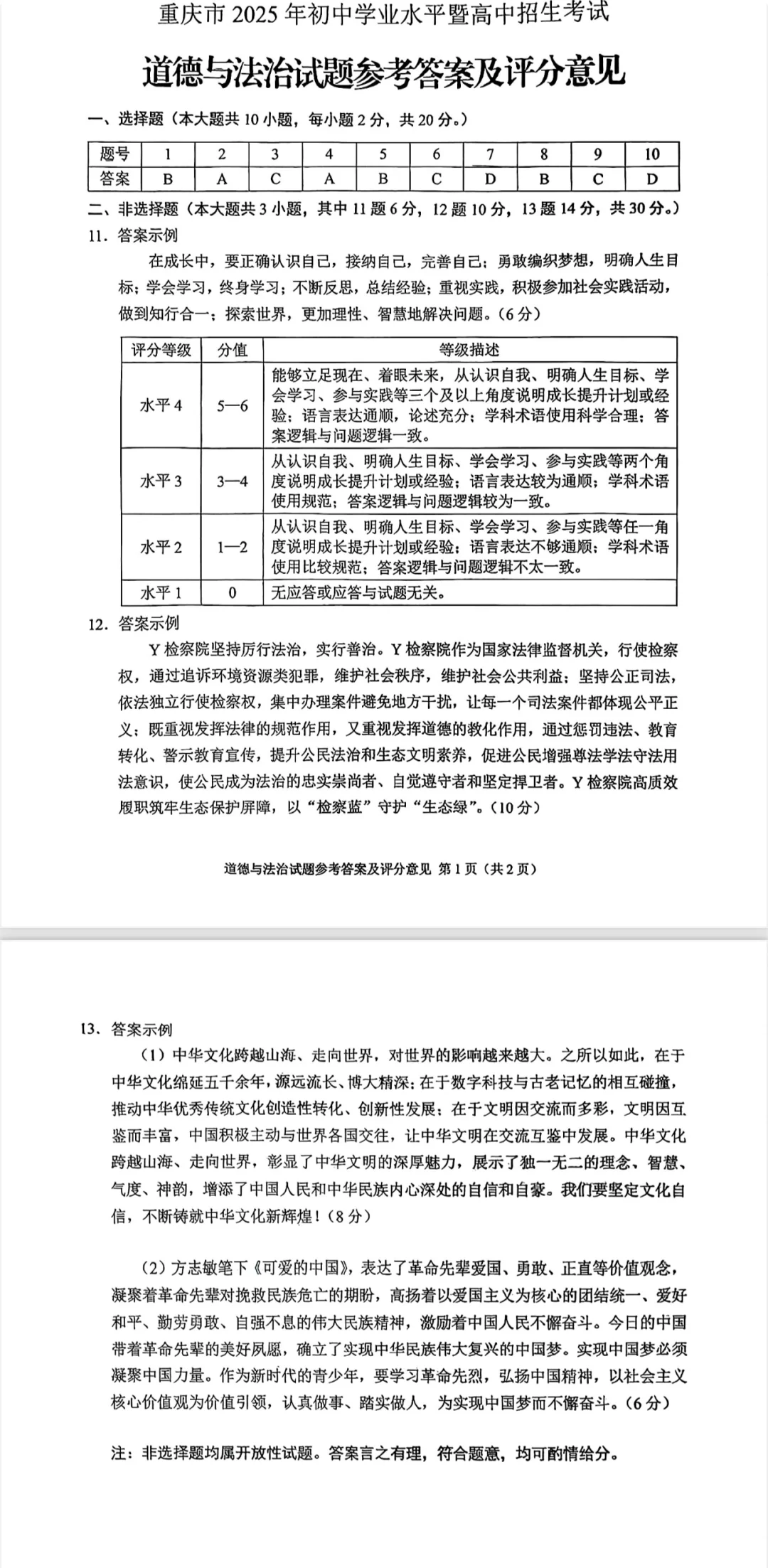 2025重庆中考各科答案 第1张