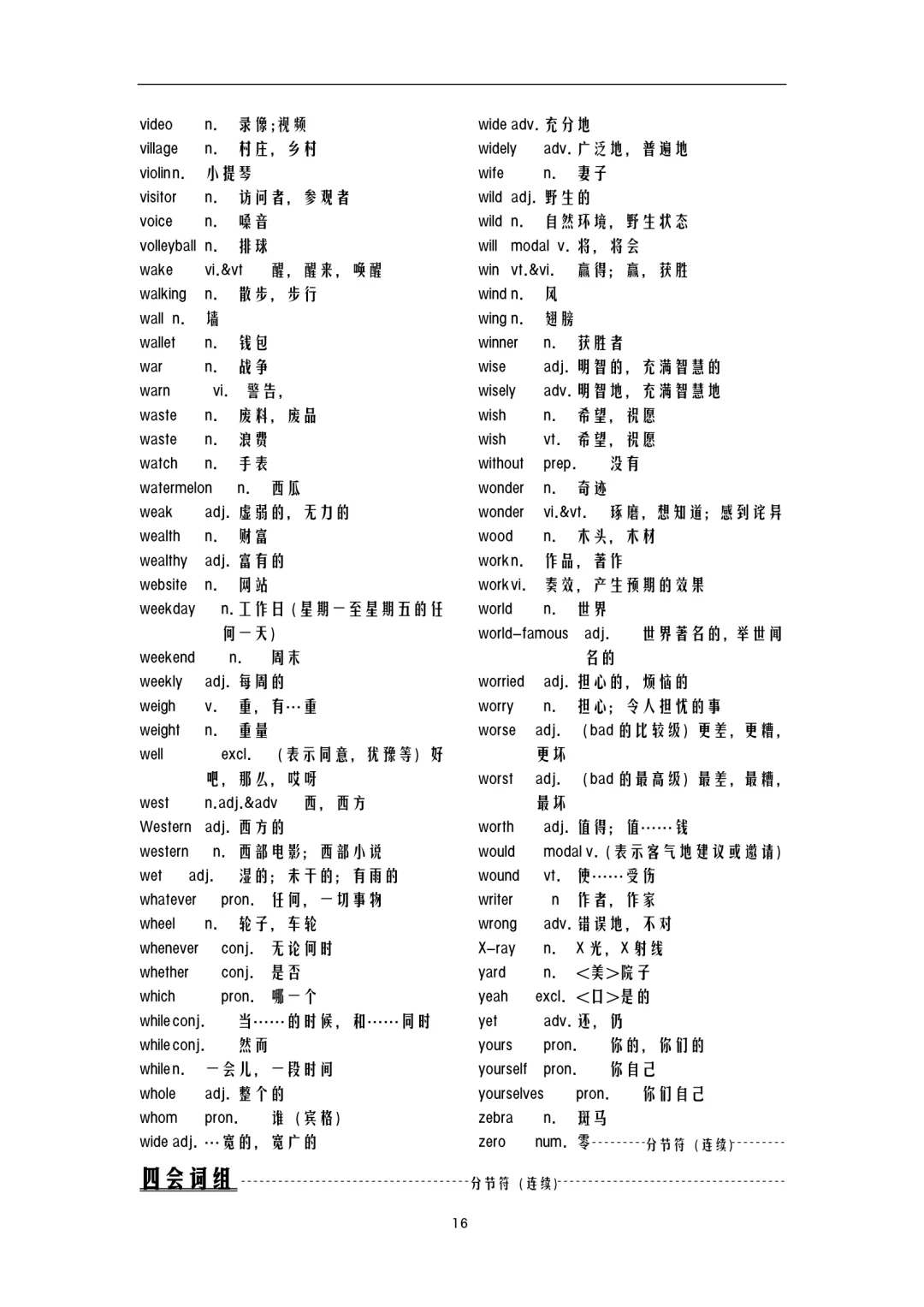 中学英语词汇表四会单词(中考英语1600词) 第1张