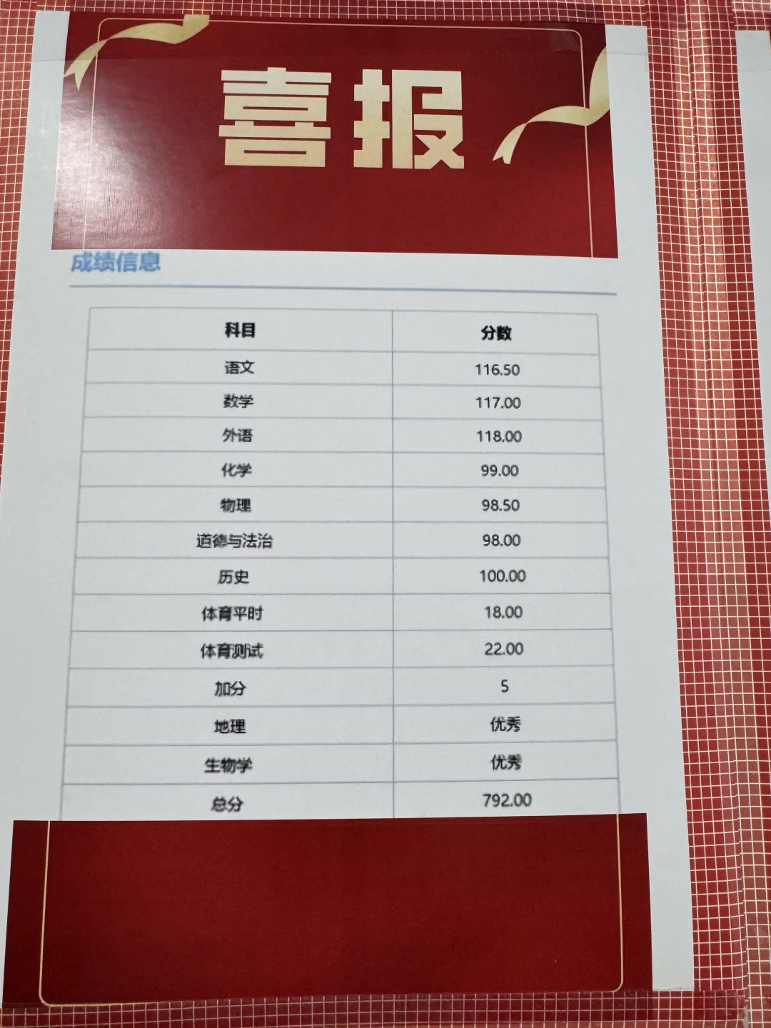 中考成绩单 第6张