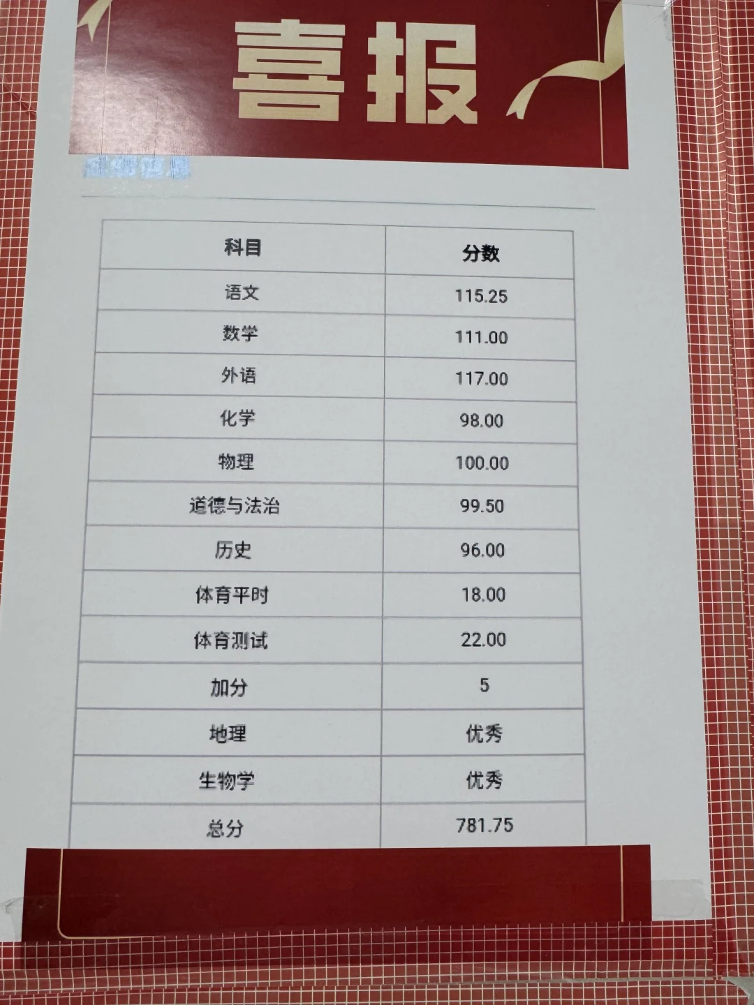 中考成绩单 第5张