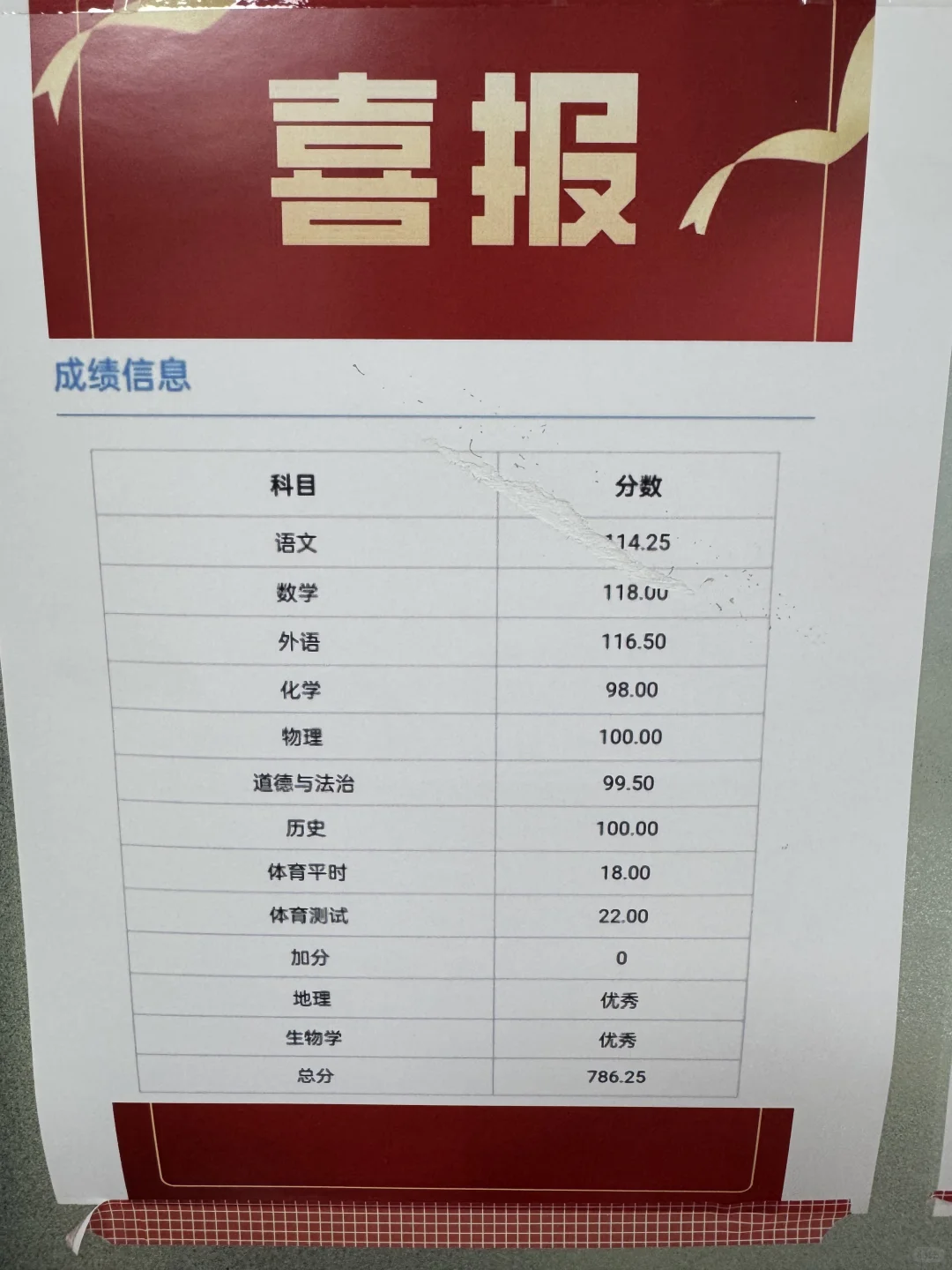 中考成绩单 第8张