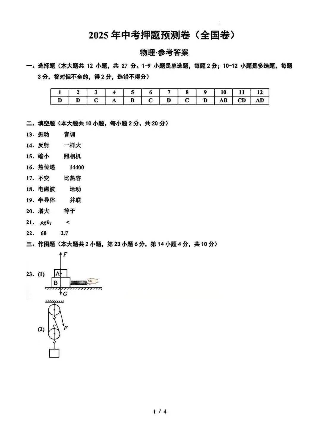 2025年中考物理押题卷，年年押年年中❗ 第12张