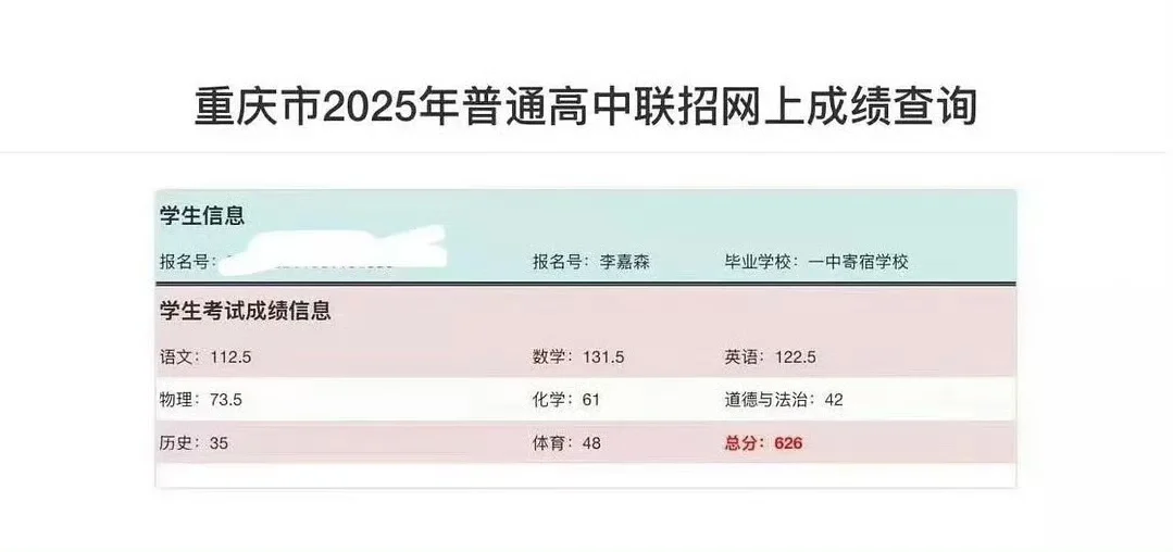 没想到四代小孩中考成绩考挺好 第1张