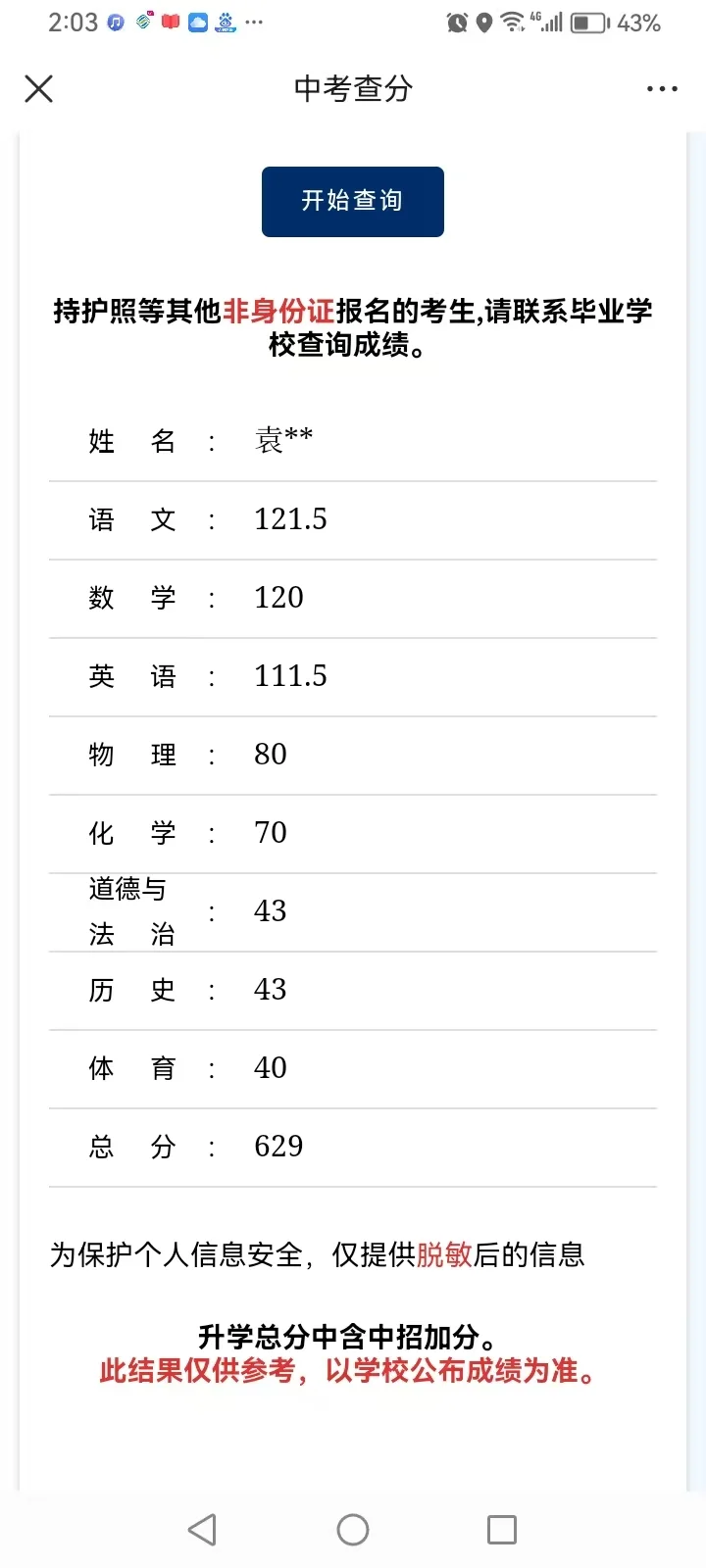 中考出成绩了！ 第1张