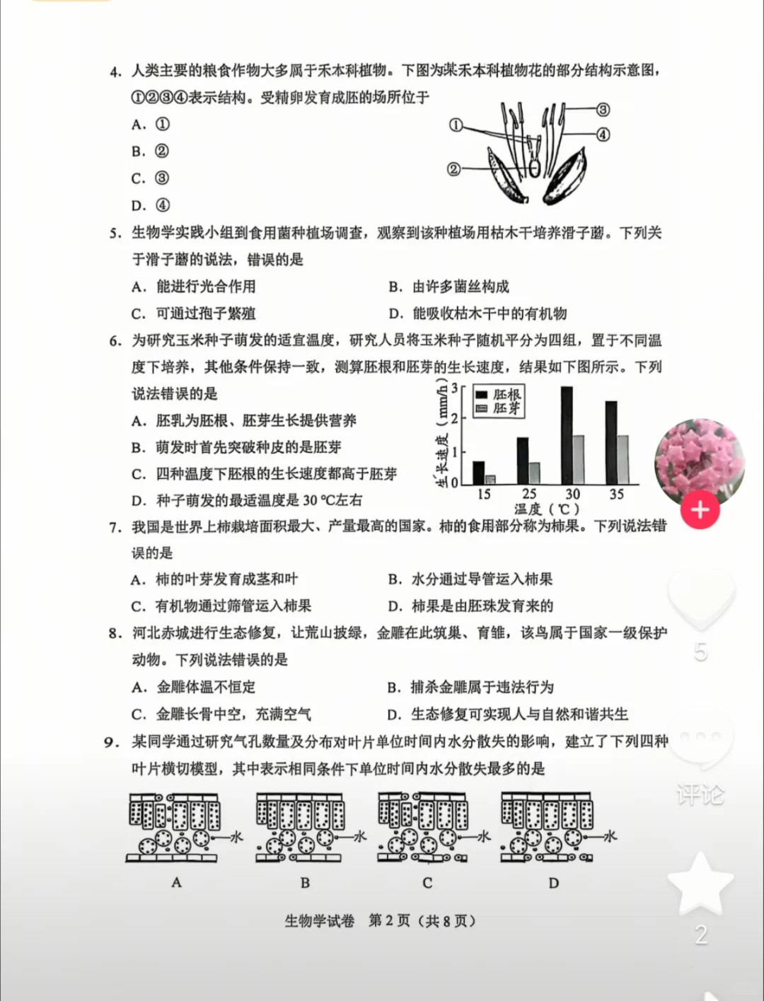 2025河北生物中考卷子 第3张