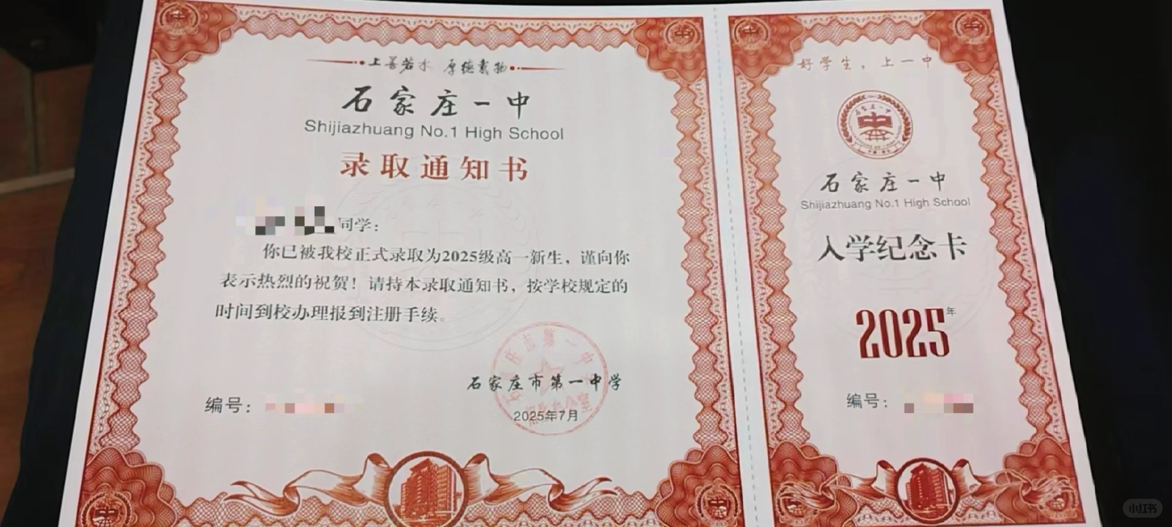 晒下一中的录取通知书 第1张