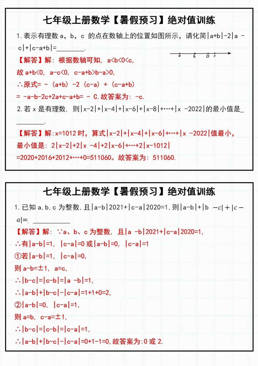 抓紧练‼️七上绝对值必考知识点➕题型汇总 第9张