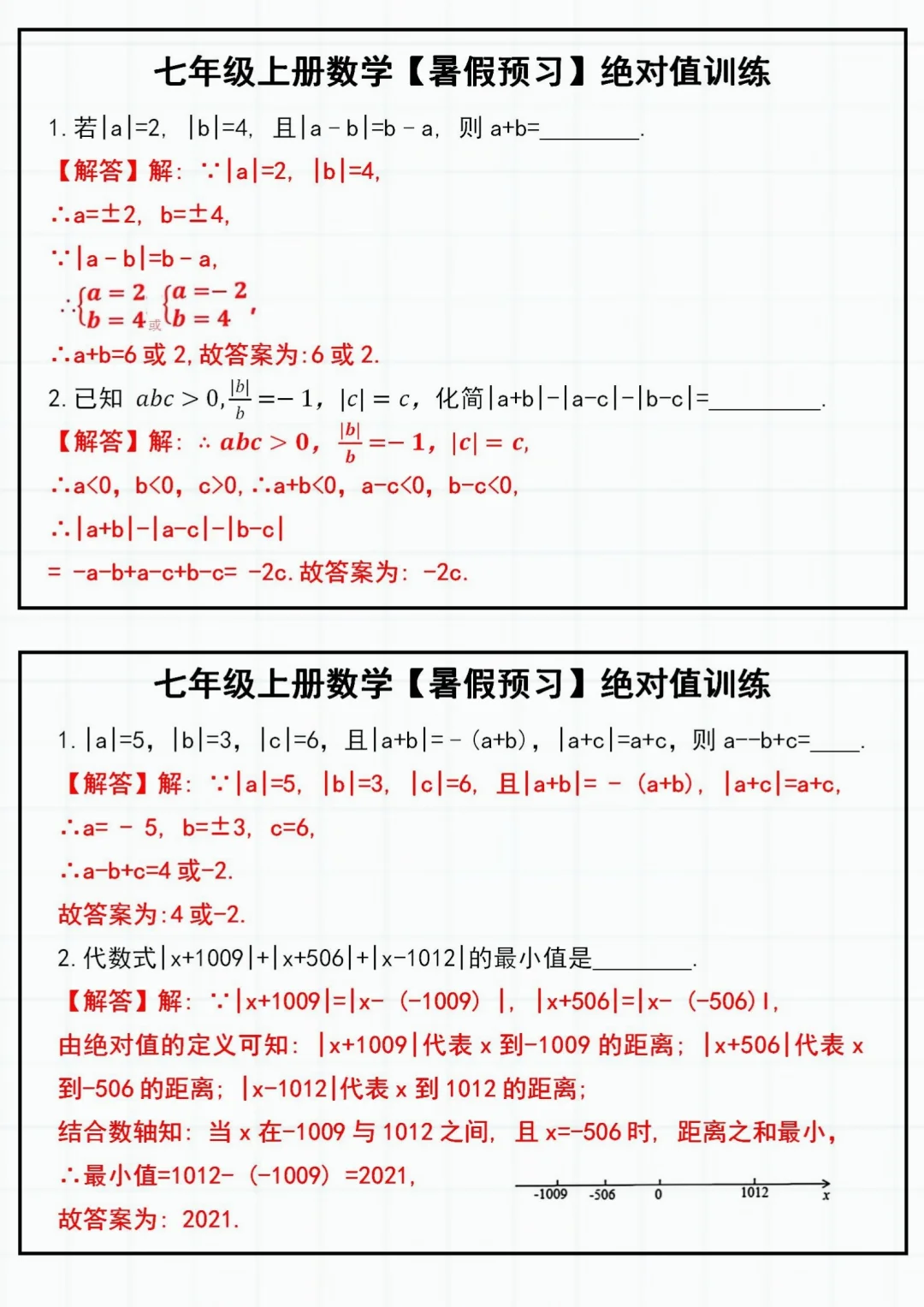 抓紧练‼️七上绝对值必考知识点➕题型汇总 第1张