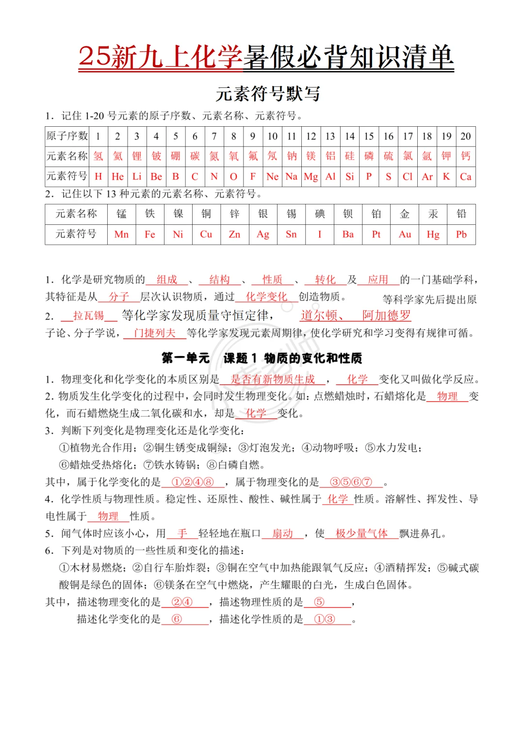 新九上化学❗️暑假死磕这 30 页，开学直接躺 第3张