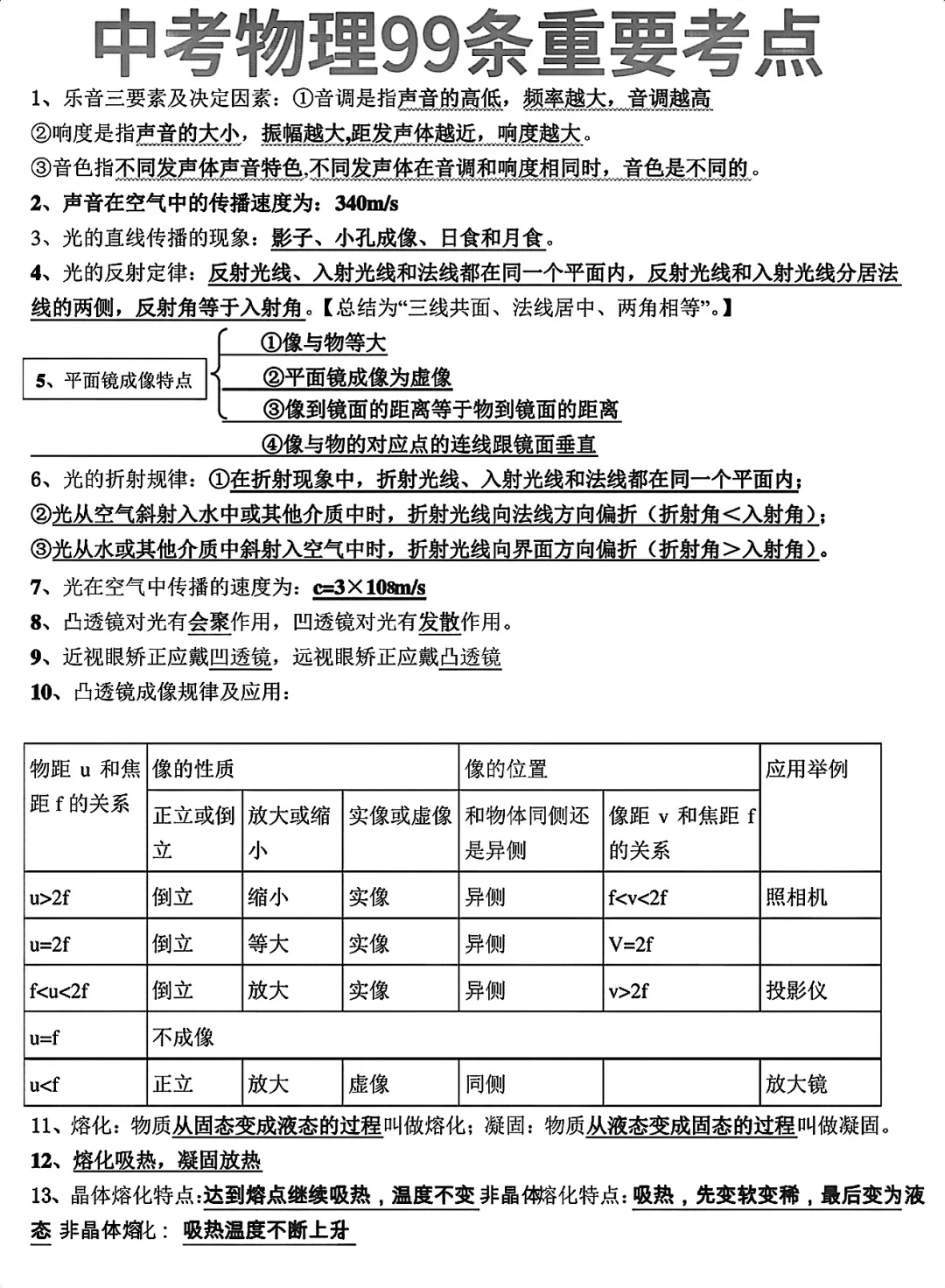 终于有人把中考物理99条重要考点总结好了 第2张