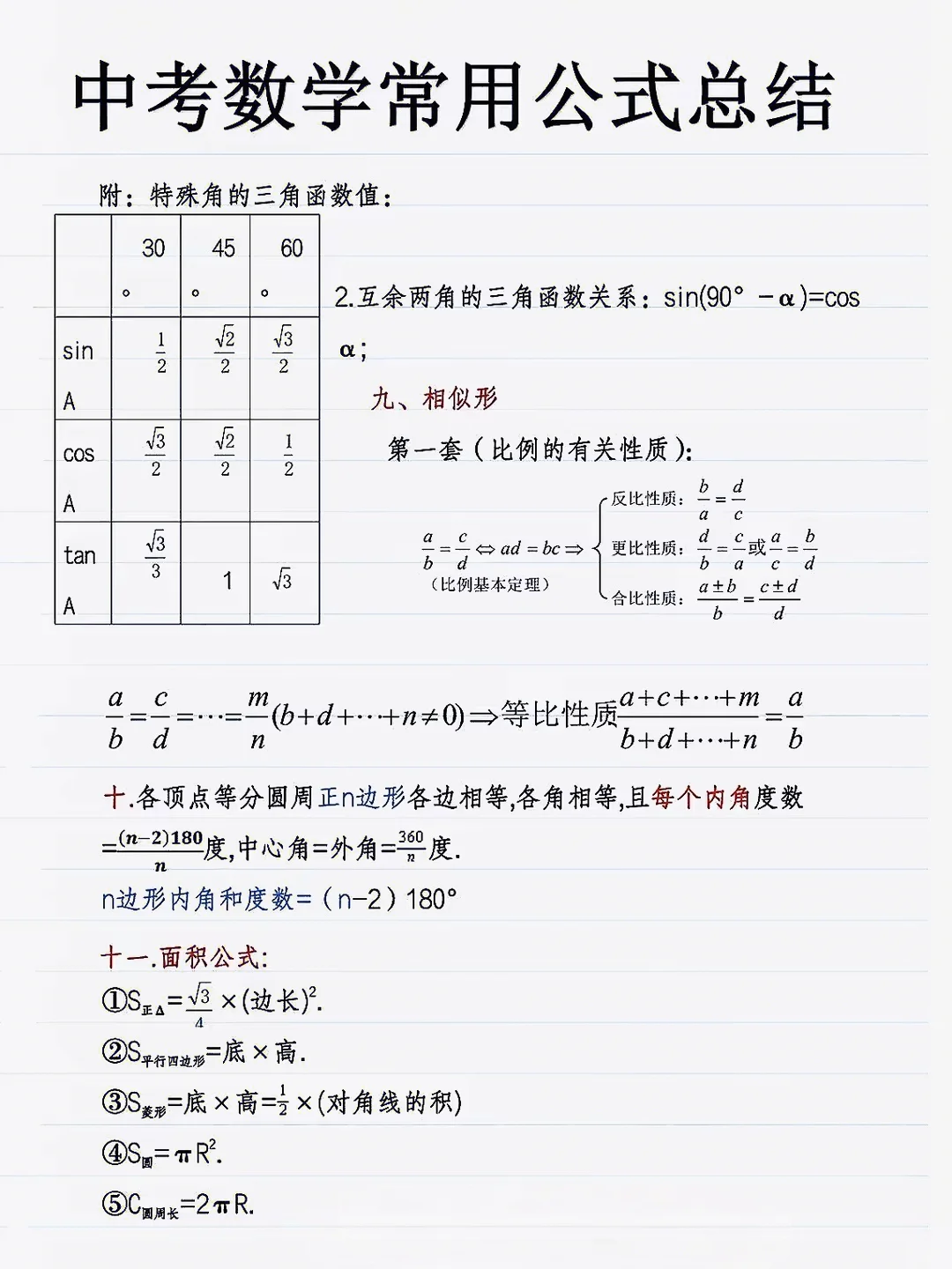 学霸分享：中考数学常用公式总结 第5张