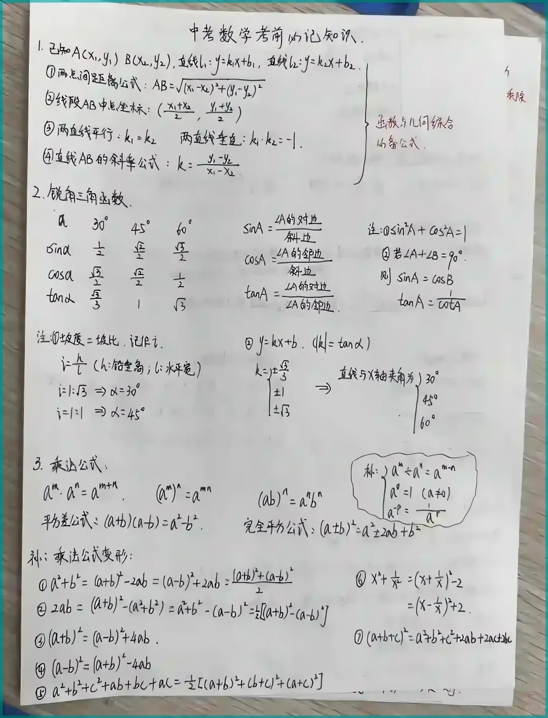 中考数学考前必背知识点 第2张
