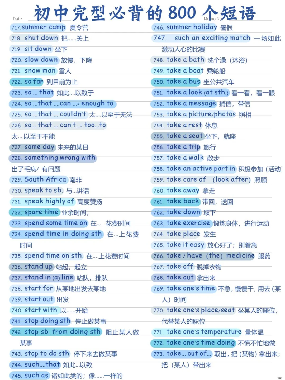 初中完形必背的800个短语(完整版) 第14张 初中完形必背的800个短语(完整版) 第14张