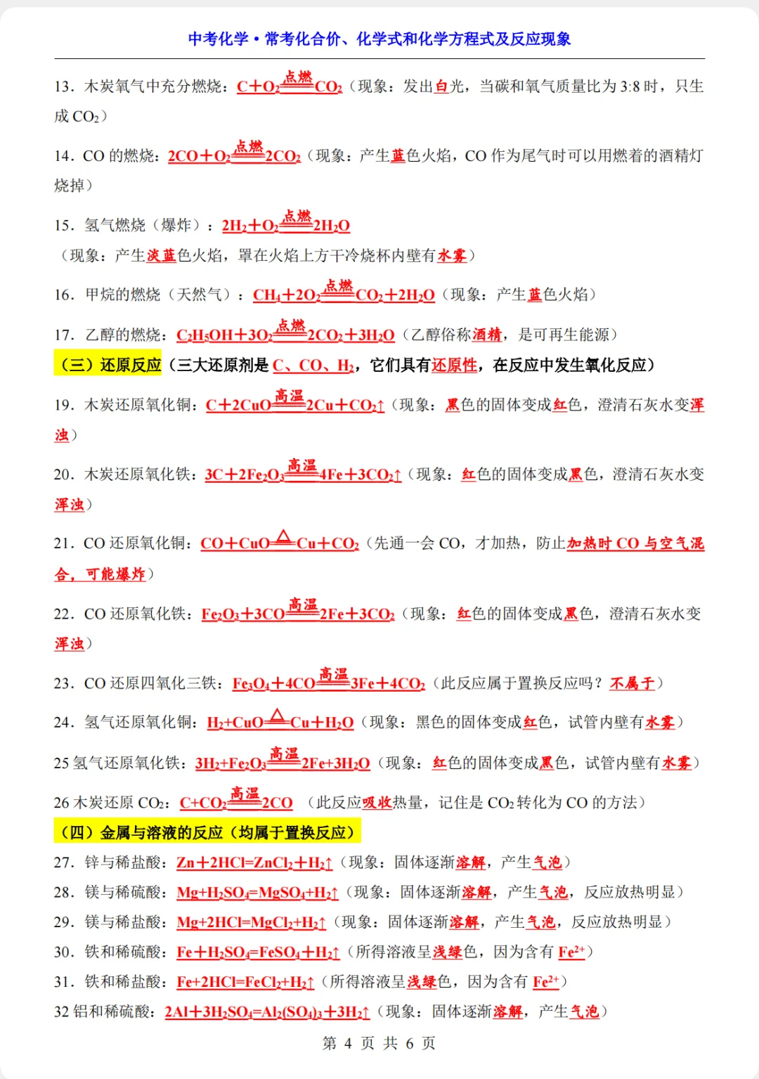 中考化学必背｜死磕这重点6页纸，背完95+ 第1张