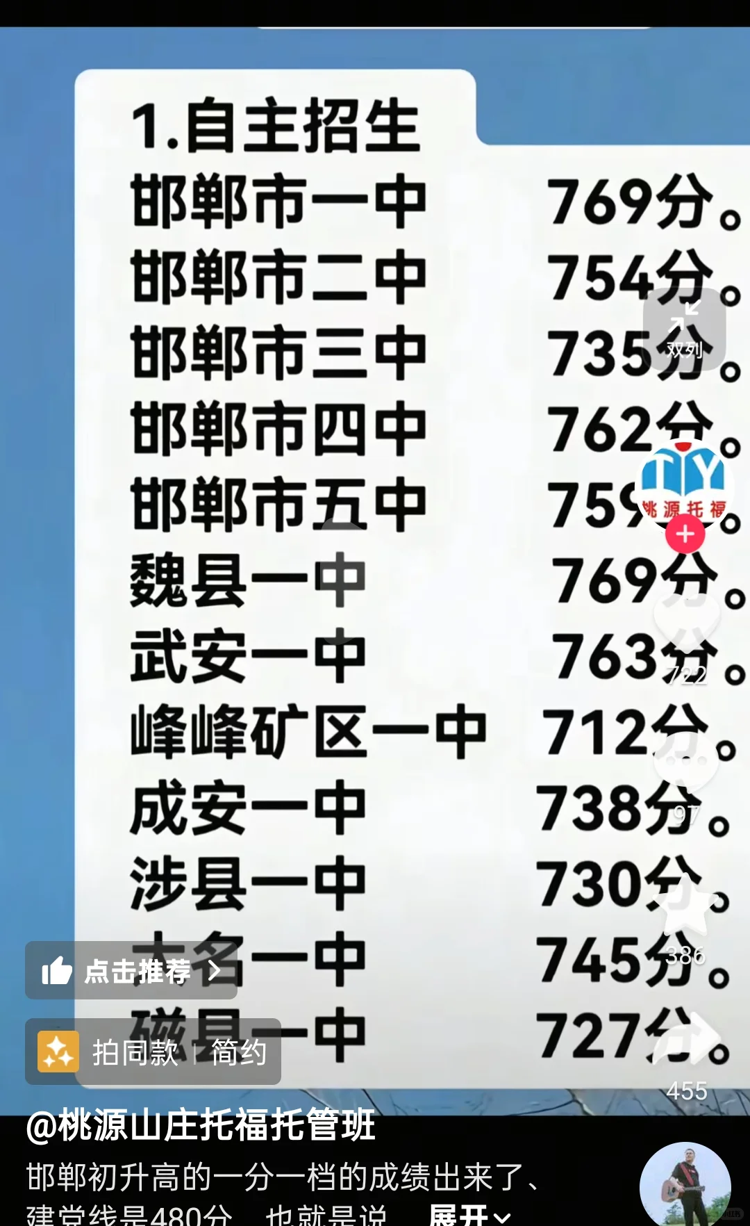 2025邯郸中考一分一档 第1张