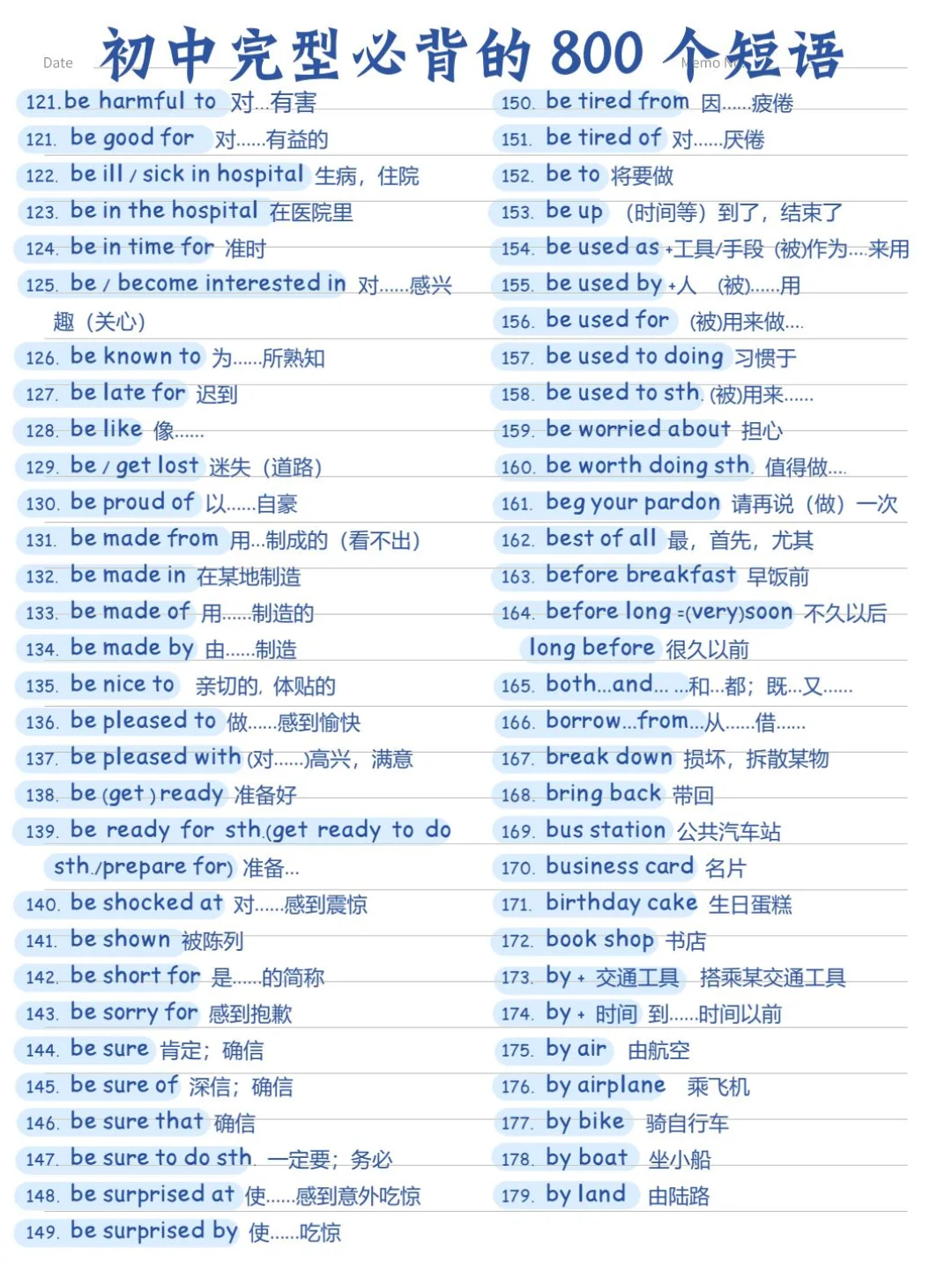 初中完形必背的800个短语(完整版) 第4张 初中完形必背的800个短语(完整版) 第4张