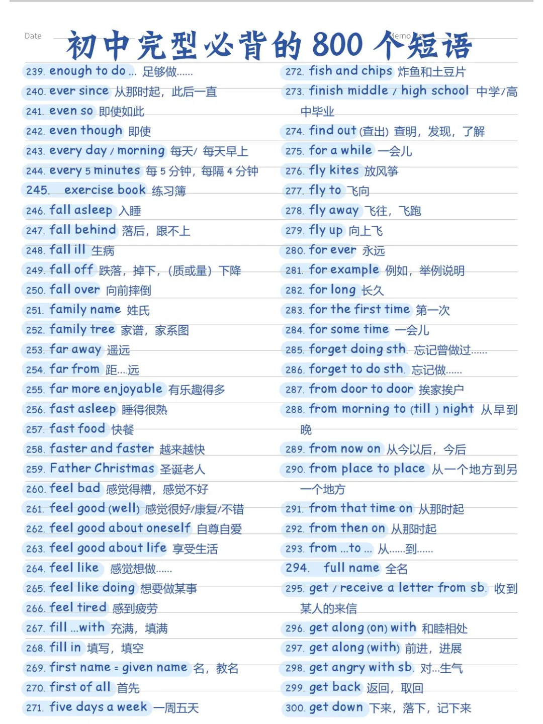 初中完形必背的800个短语(完整版) 第6张 初中完形必背的800个短语(完整版) 第6张