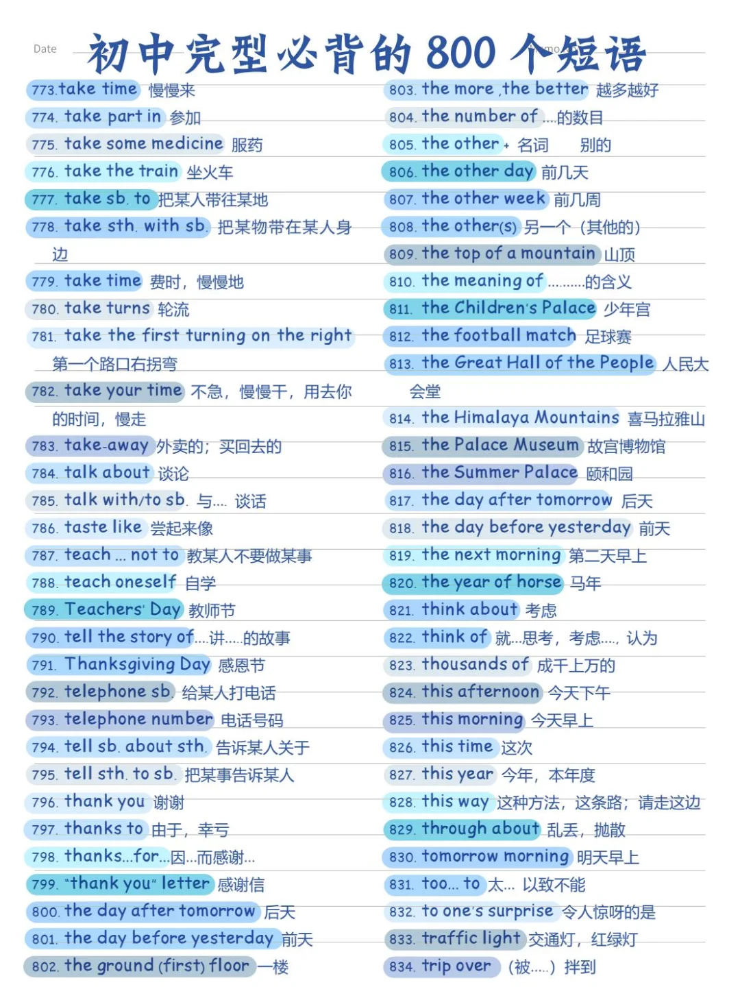 初中完形必背的800个短语(完整版) 第15张 初中完形必背的800个短语(完整版) 第15张