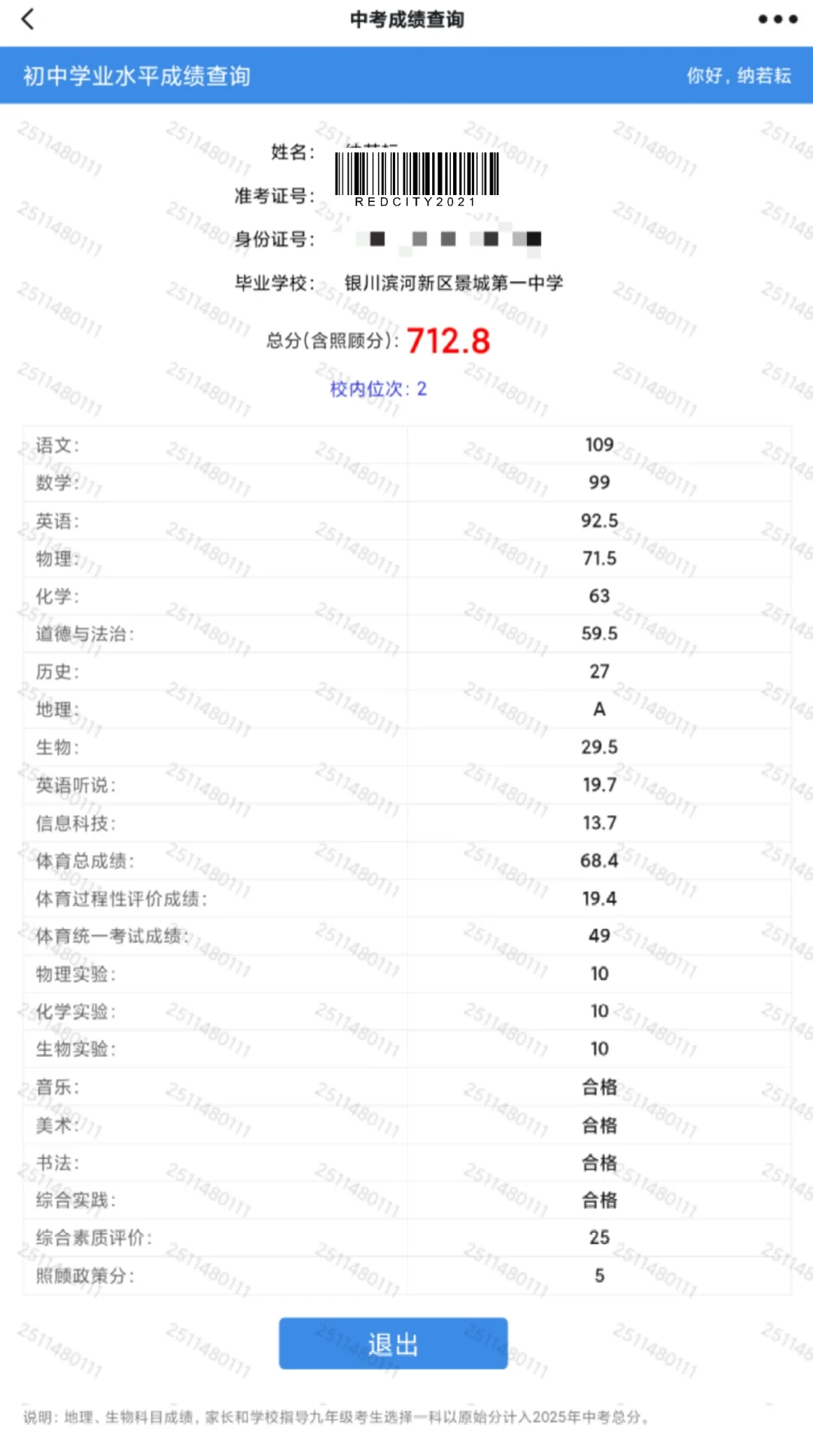 中考成绩！ 第1张