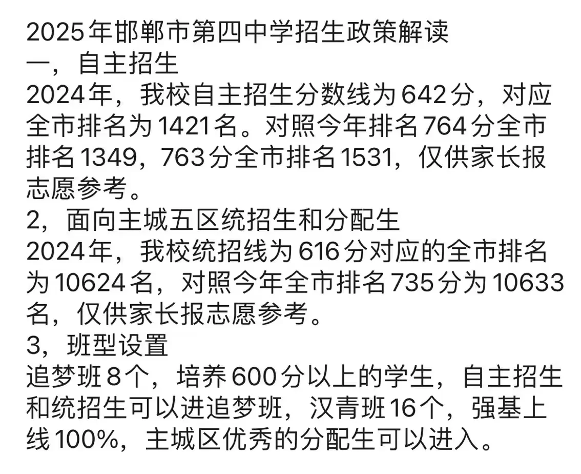 邯郸市第四中学招生政策解读 第1张