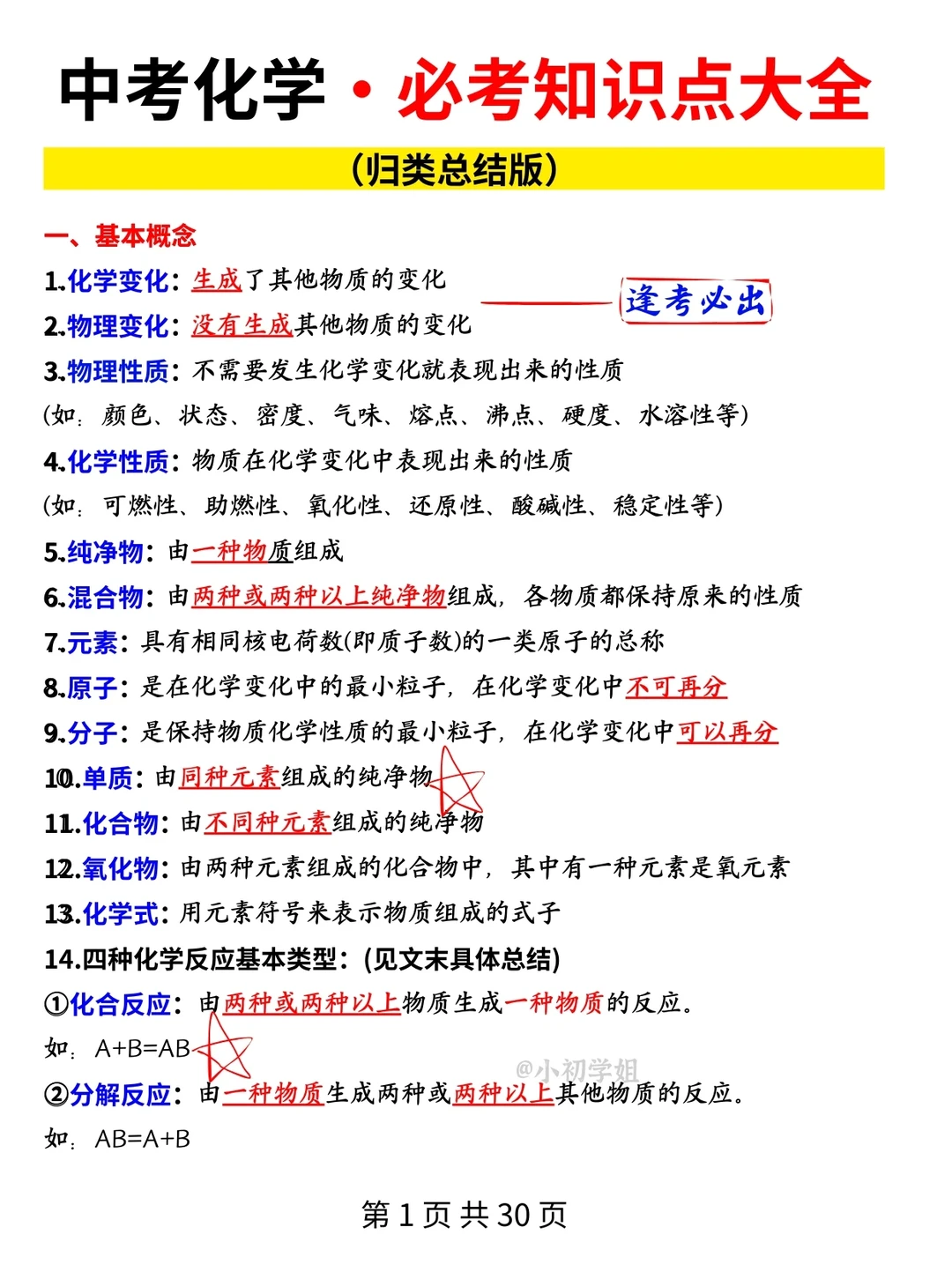 初三一轮复习神器：化学必考知识点大全 第3张