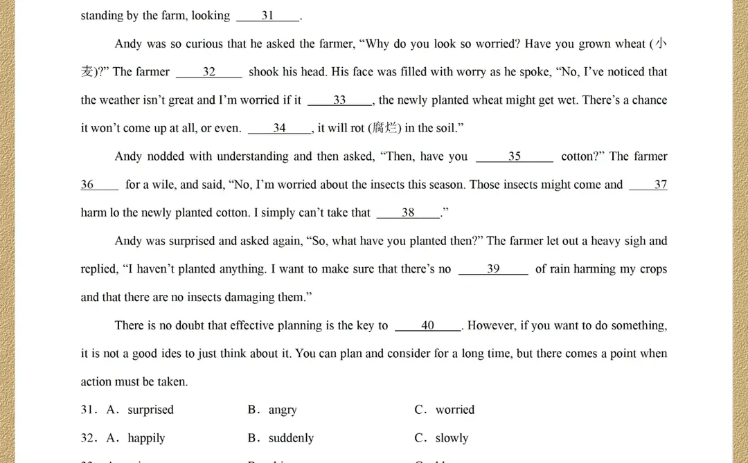 2026中考英语复习专项训练/完形填空 第1张 2026中考英语复习专项训练/完形填空 第1张