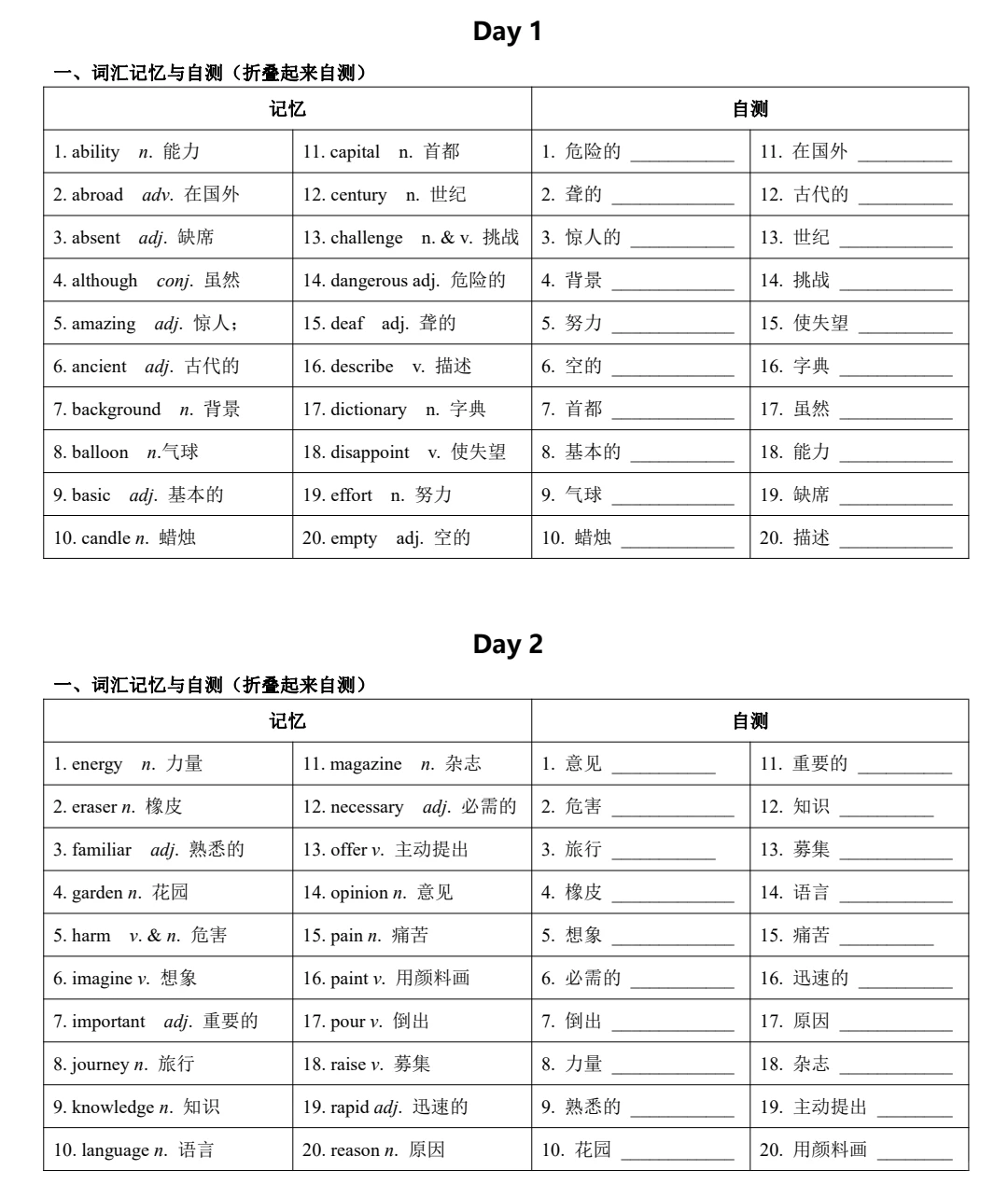 24天突破中考高频词(第1~10天) 第3张