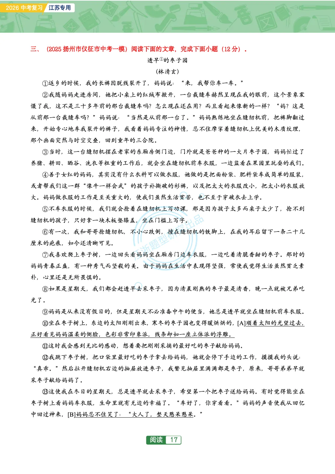 2026江苏地区中考复习-文学类主题阅读76篇 第19张