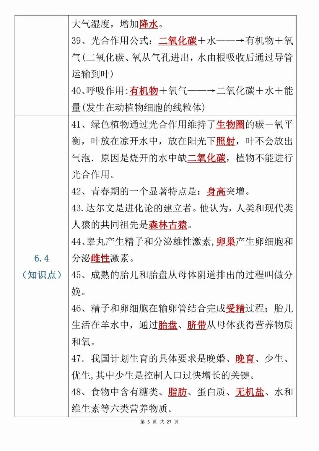 【中考会考】最新整理初中生物考前21天必背知识点PDF(寒暑假预习复习建议保存收藏转发) 第6张