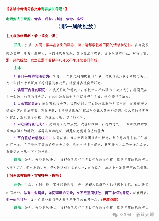 2026中考:初中语文九大作文母题整理,可下载 第7张