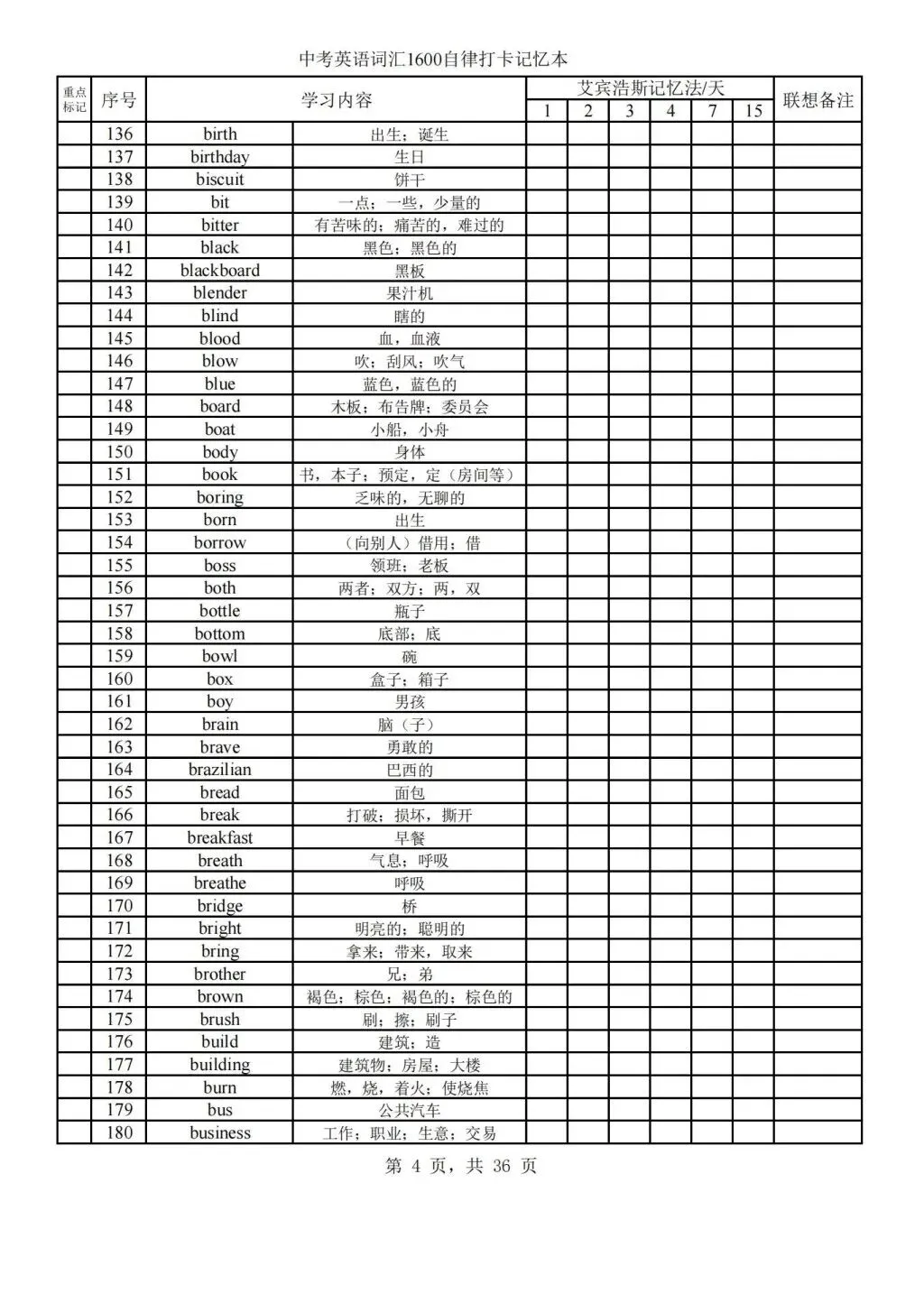 中考英语稳了!1600词自律打卡本,按艾宾浩斯记超牢! 第4张