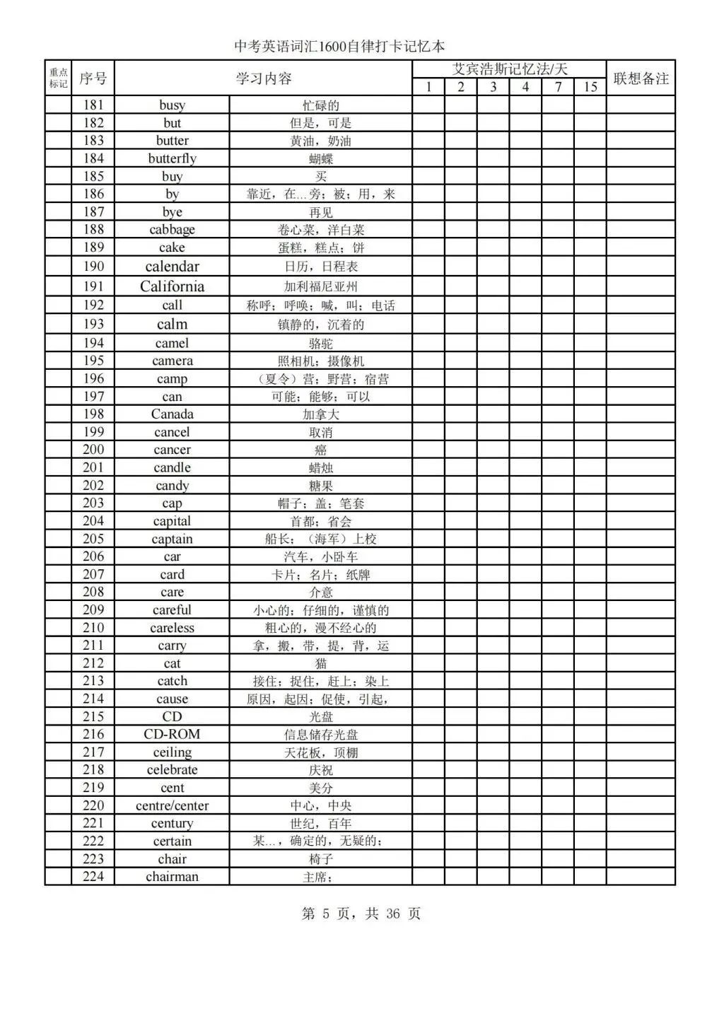 中考英语稳了!1600词自律打卡本,按艾宾浩斯记超牢! 第5张