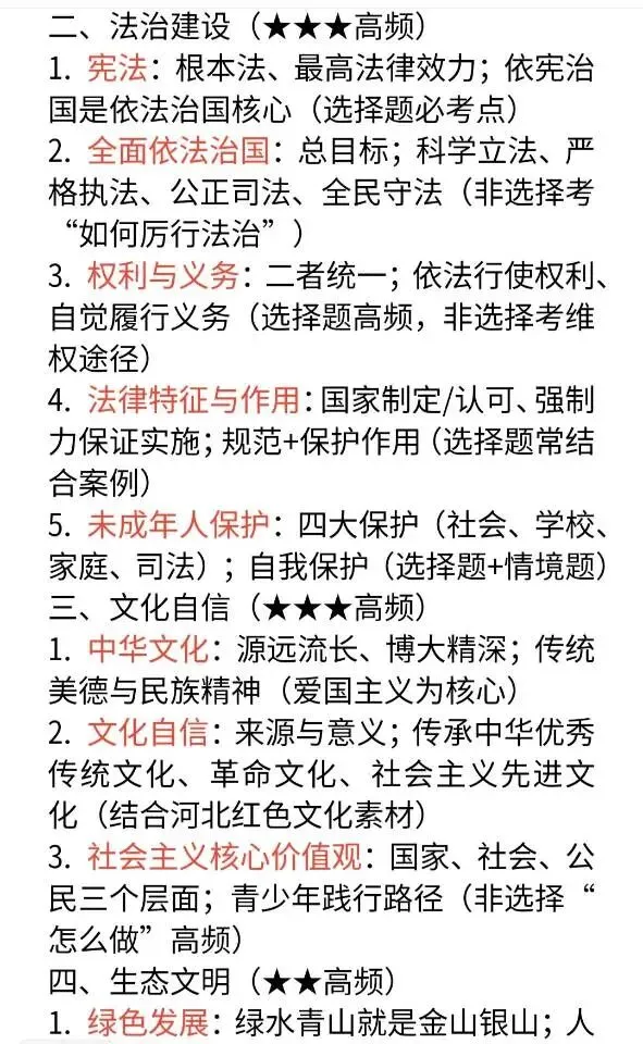 中考道法近3年高频考点清单(2023-2025) 第2张