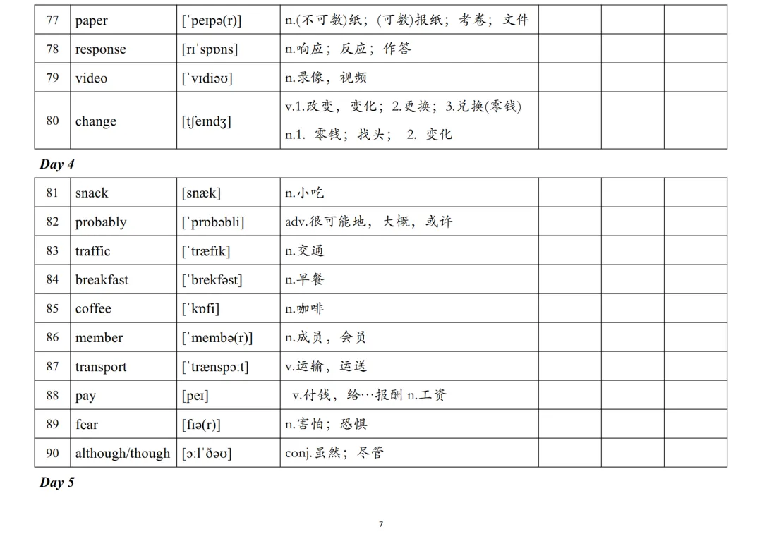 《中考英语大纲1600词33周背诵+复习计划表》,可免费下载打印 第8张
