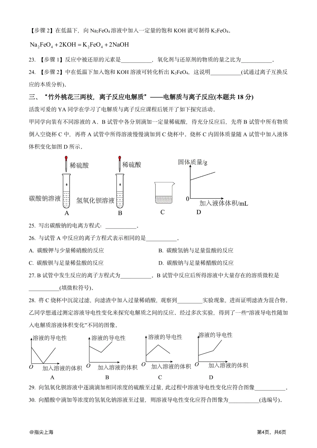 上海市延安中学2025学年上学期高一期中考·化学试卷 第6张
