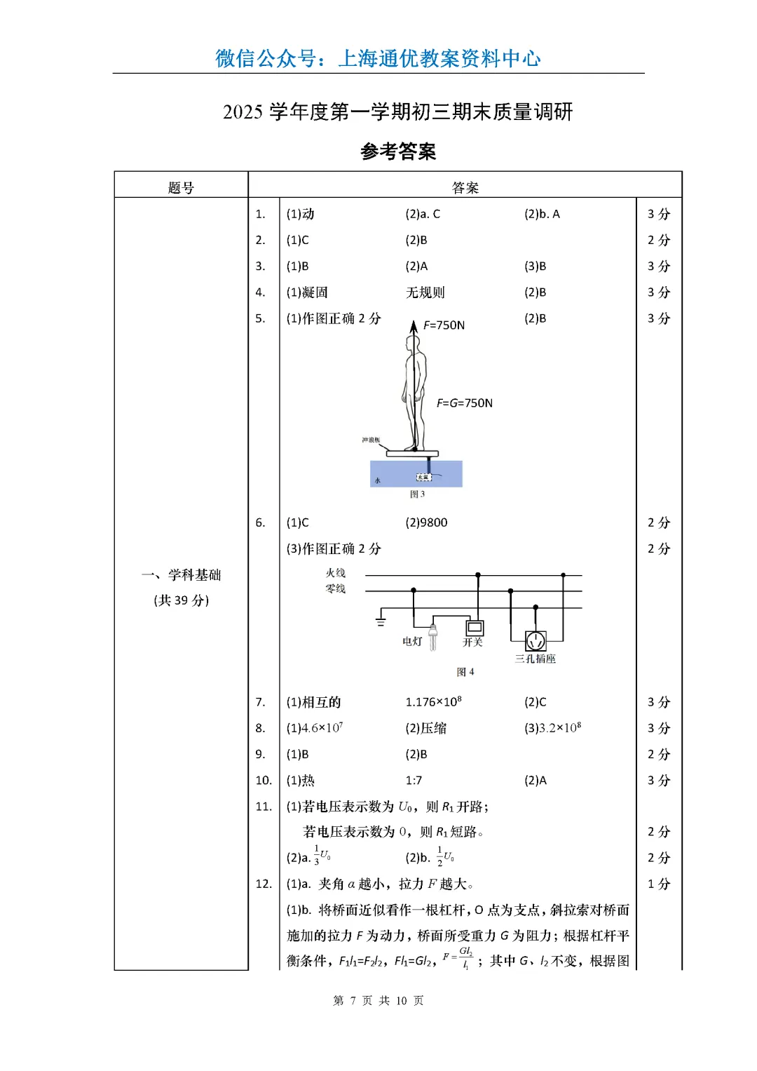 【试卷】2026届杨浦区中考物理一模试卷及答案 第8张