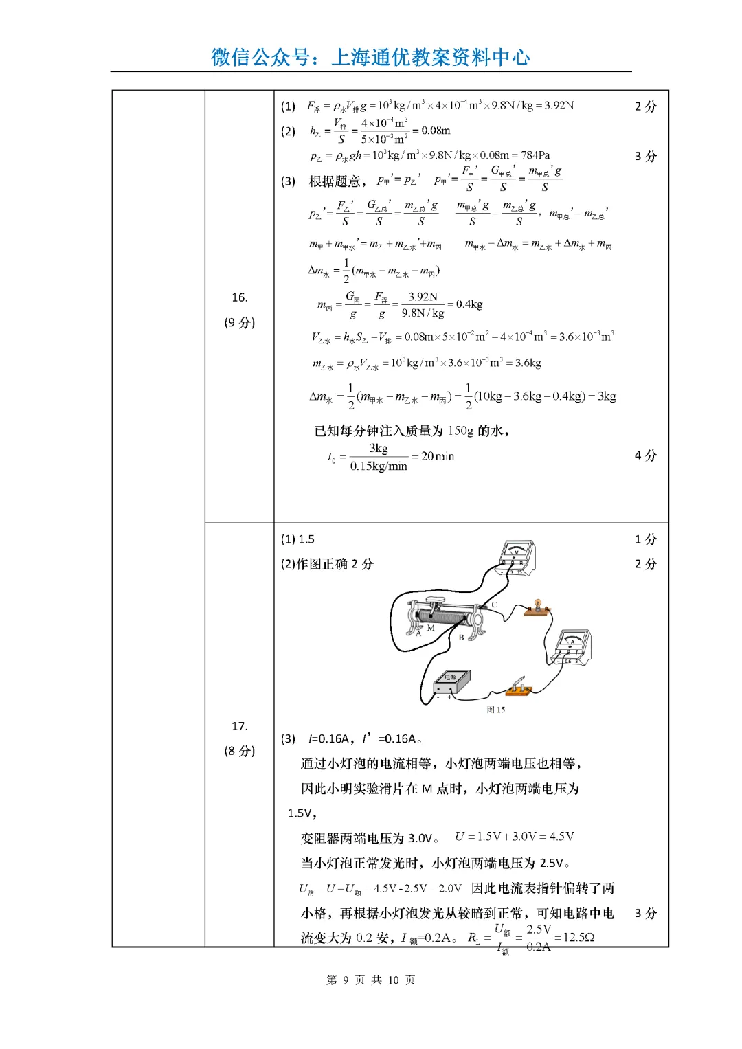 【试卷】2026届杨浦区中考物理一模试卷及答案 第10张