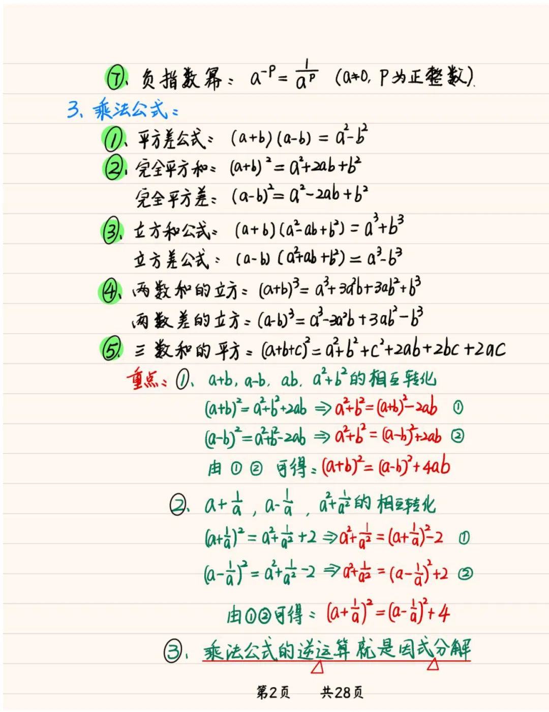 《2026新版初中数学中考常用公式手写笔记》,可免费下载打印 第3张