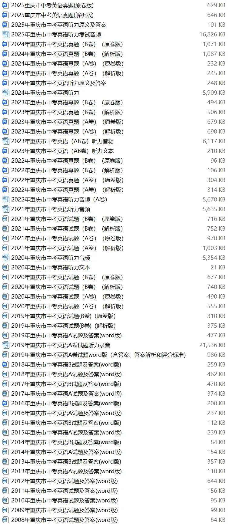 【中考试卷库】2008~2025年重庆中考全科试卷及答案解析word文件合集,文末可下载 第12张