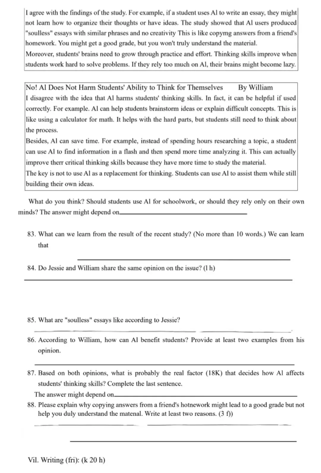 2026年上海徐汇区中考英语一模试卷含答案 第9张