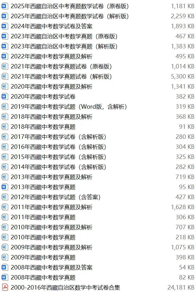 【中考试卷库】2000~2025年西藏中考全科试卷及答案解析word文件合集,文末可下载 第9张