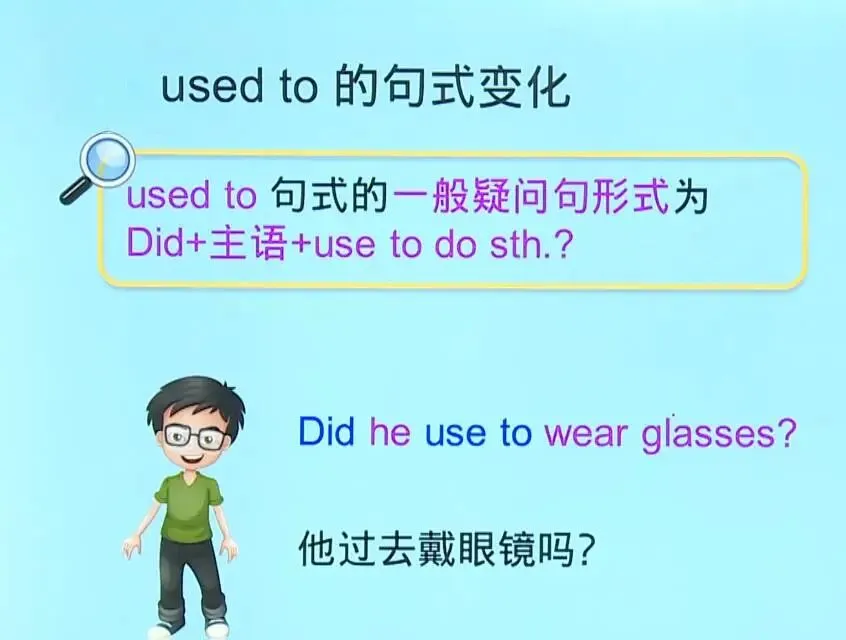 原人教版九年级U4重要知识点——中考考点“used to”句式与反义疑问句等. 第5张