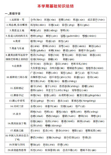 【中考语文】初中语文《基础知识总结》九上电子版可打印(免费下载) 第3张