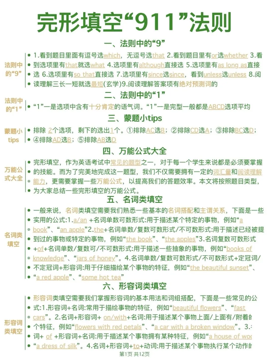 【中考英语】速速收藏 完形填空“911”法则 第1张