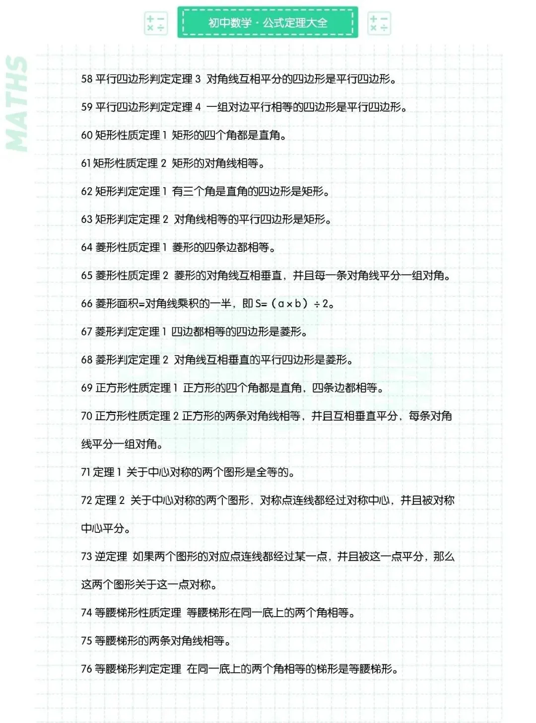 初中数学【中考必会定理大全】148条7-9年级上下册通用,可下载打印 第4张