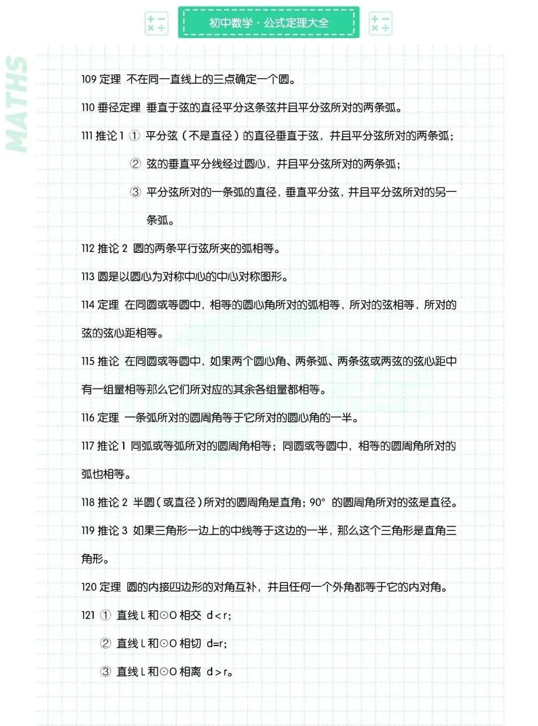 初中数学【中考必会定理大全】148条7-9年级上下册通用,可下载打印 第7张