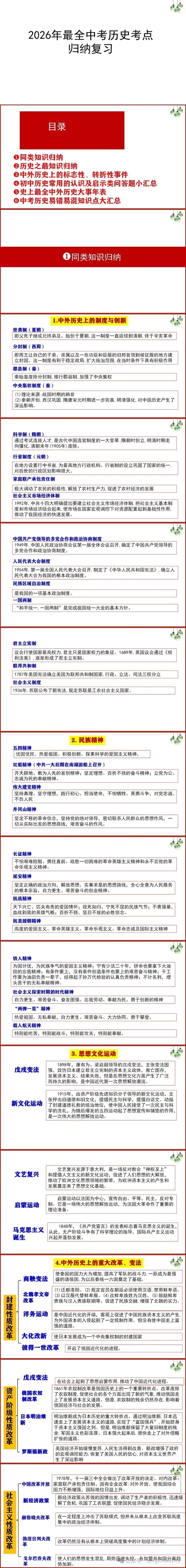 【中考研究】|2026年最全中考历史考点归纳复习 第2张