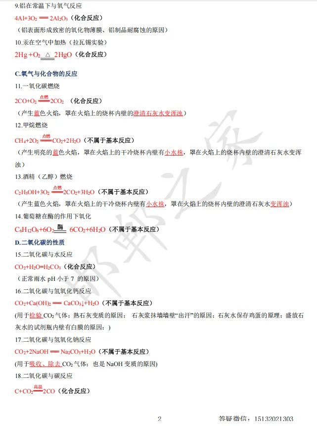 速记清单01 中考化学方程式大全(知识清单)含答案 第12张