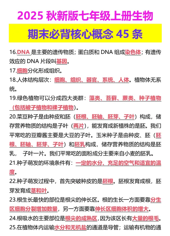 初中生物789年级期末/中考专题训练知识点汇总(电子版可打印)网盘免费下载 第1张