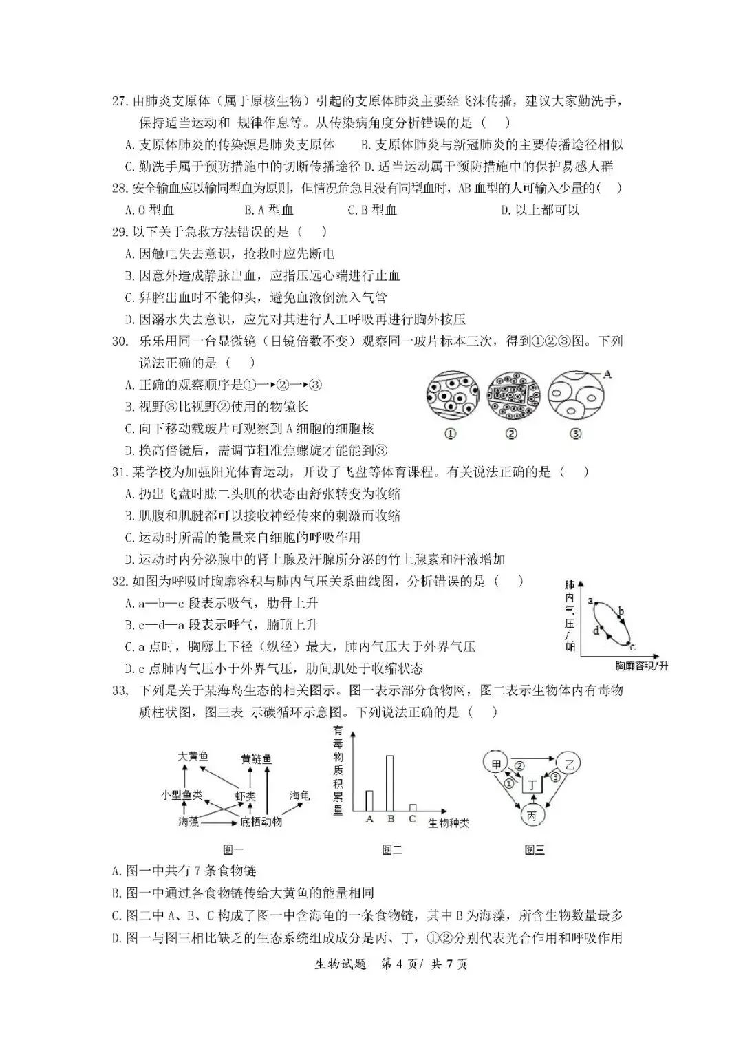 2020-2024年海南中考生物真题(含答案) 第21张